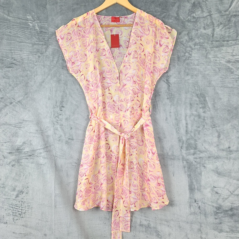 NK Imode Womens Robe‎ Large Sheer Romantic Floral Kimono Belted Coquette NWT